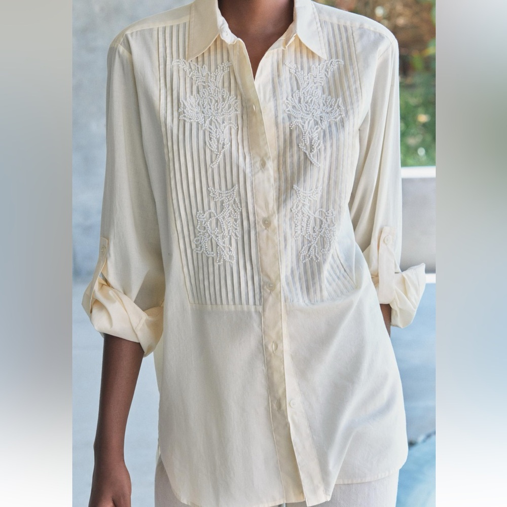 New Zara Embroidered Beaded Shirt